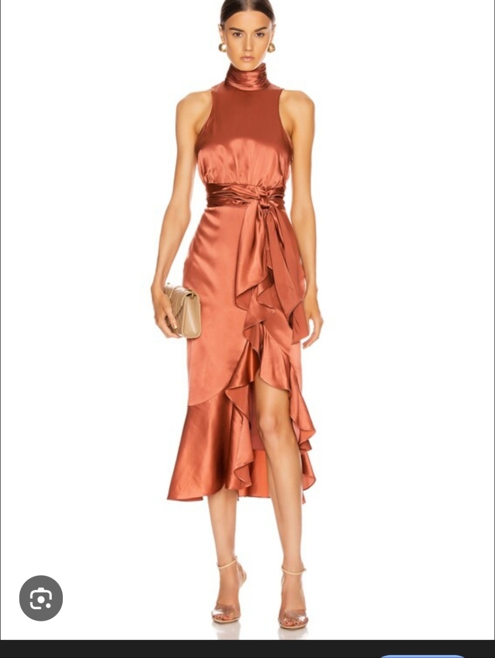 Cinq à Sept Winona Silk Dress Rosewood Ruffle Midi High Neck Tie Waist